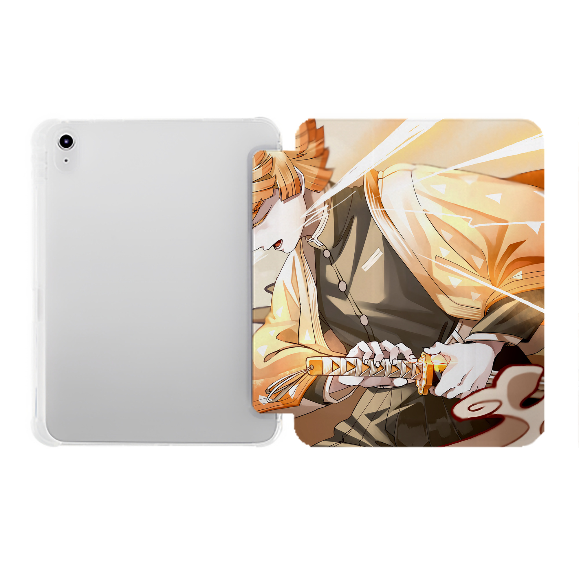 （画像用） 鬼滅の刃（きめつのやいば）我妻 善逸／あがつま ぜんいつ Agatsuma Zenitsu IPad ケース ペン収納付き 三つ折りスタンド PUレザー×シリコン 対応機種9.5/10.5/10.9インチ